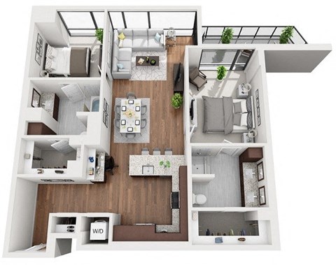 Floor plan for 2 beds, 2 baths, 1250 sqft